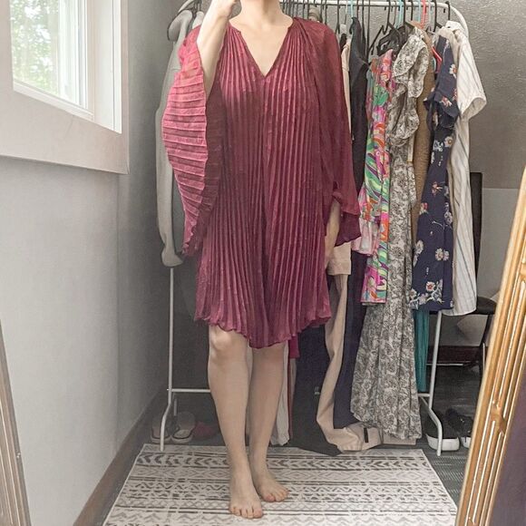 Anthropologie Toulon Pleated Mini Dress Plum S - Picture 5 of 9